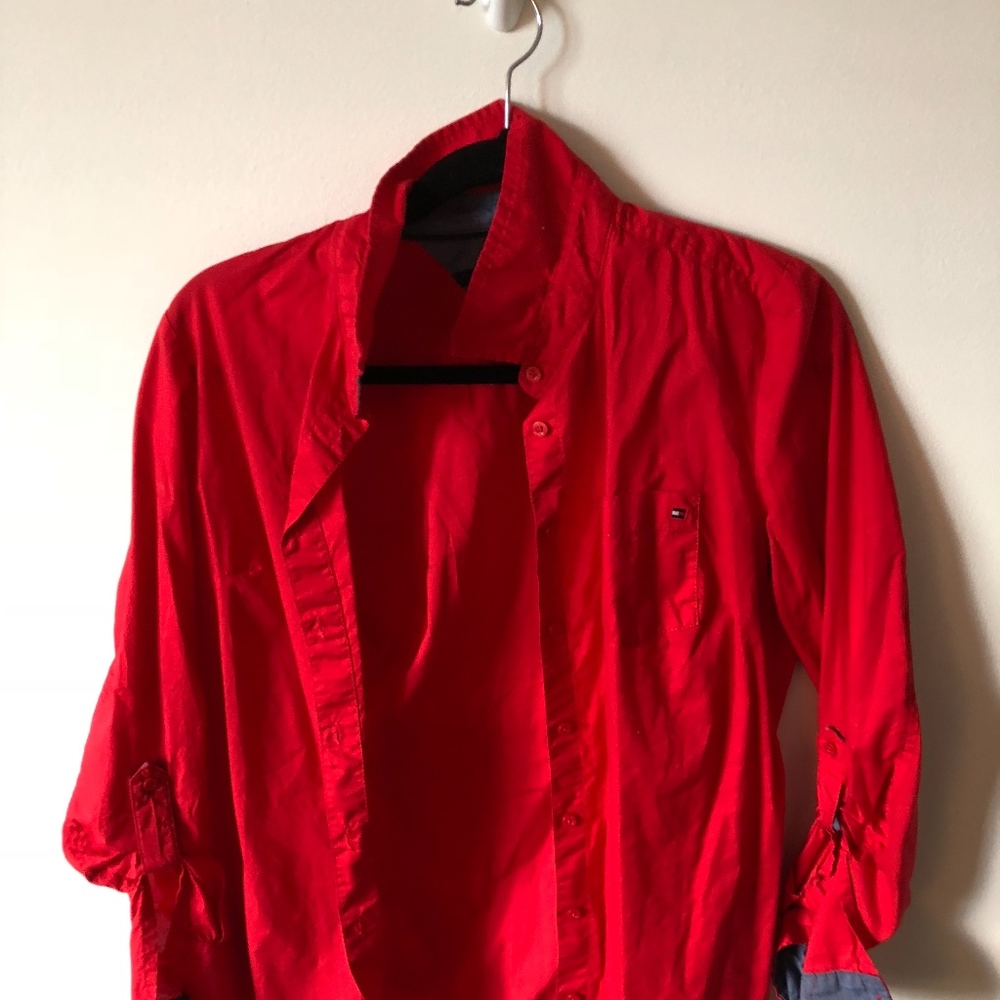 Red Tommy Hilfiger Button Down Shirt